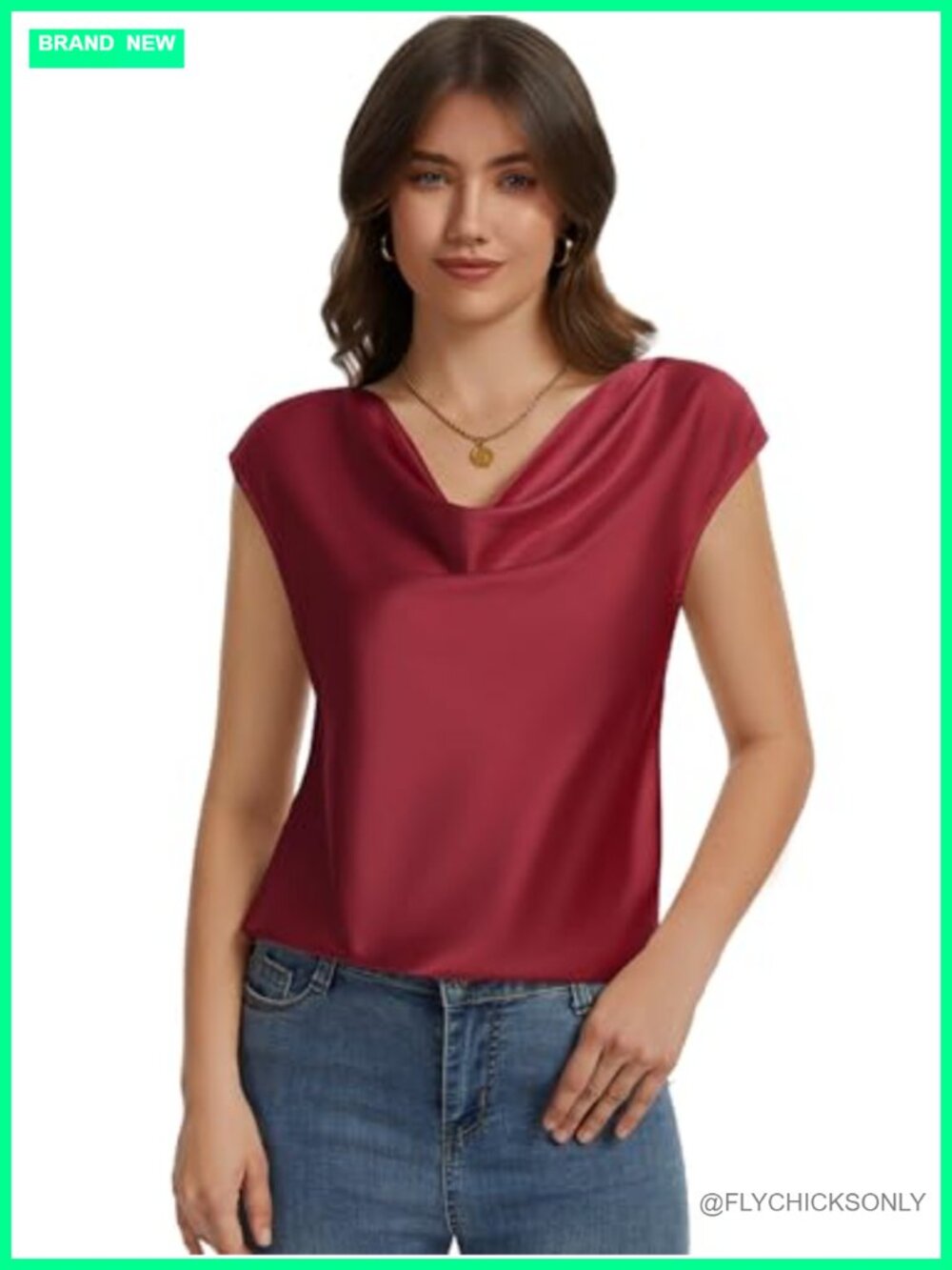 Silk Satin Cowl Neck Cap Sleeve Blouse - Picture 2 of 6